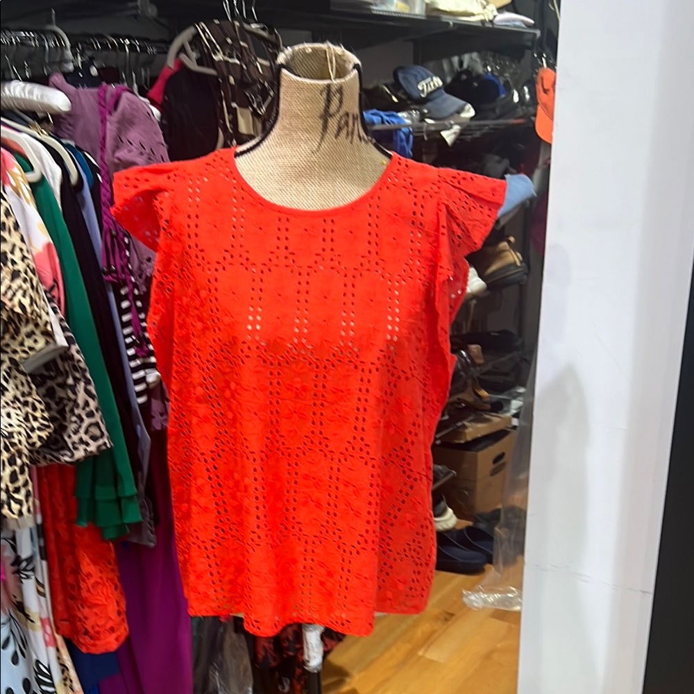 Madewell Red eyelet Blouse Top Large